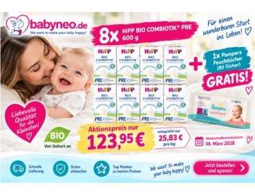 HiPP Pre BIO Combiotik Anfangsmilch 8x600g plus 1xPampers sensitiv Feuchttücher (80)