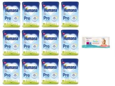 Humana Pre Anfangsmilch Bundle 12x750g + Gratis 1xPampers Feuchttücher 80 Stück