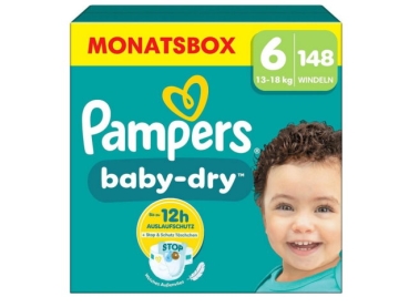 Pampers Baby Dry Taglia 6 Extra Large (13-18 kg, Confezione Mensile) 148 pannolini