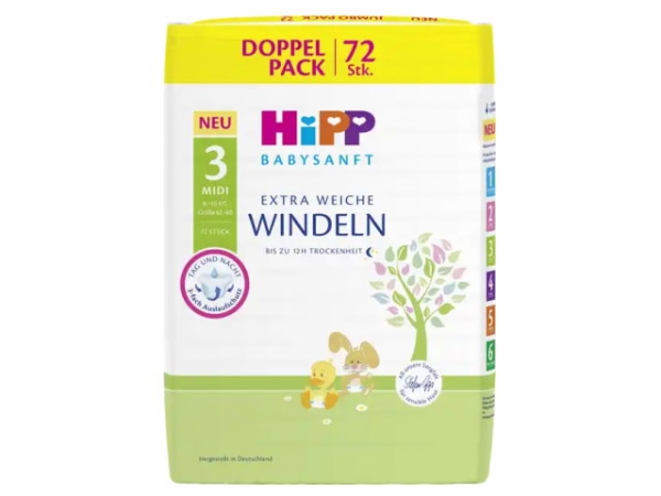 Hipp Babysanft diapers Midi 3 6-10 kg double pack 72 pieces