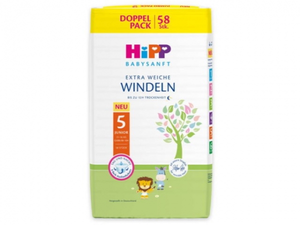 Hipp Babysanft Windeln Junior 5  11-16 kg Doppelpack 58 St