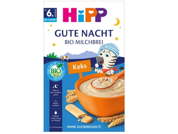 Hipp evening porridge milk good night organic childrens biscuit  475g