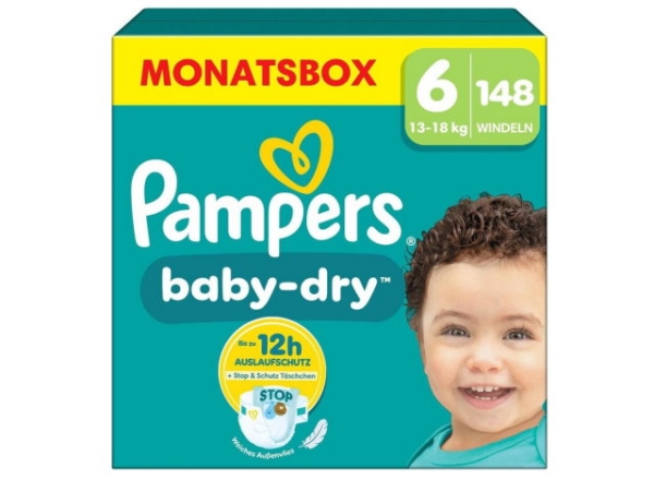 Pampers Baby Dry Taglia 6 Extra Large (13-18 kg, Confezione Mensile) 148 pannolini