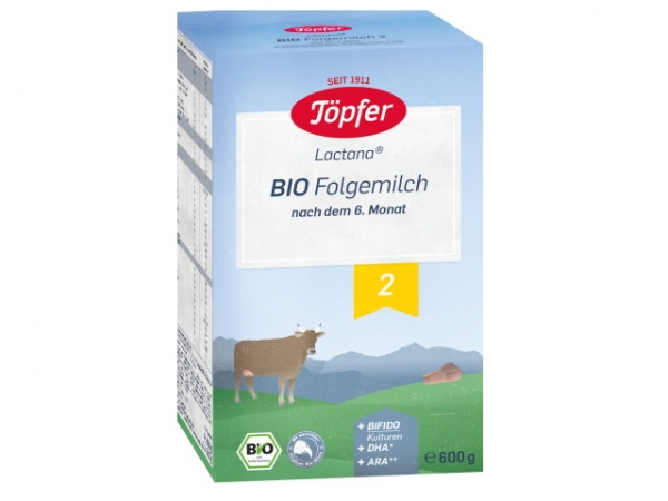 Toepfer Lactana BIO 2 600g  LactanaÂ® Bio 2 Follow-on Milk after the 6th month with Bifidobacteria Culture. calorie-balanced, tasty and satiating nourishment. Bio 2, made from nourishing organic milk, contains carbohydrates that are easy to digest, high-q